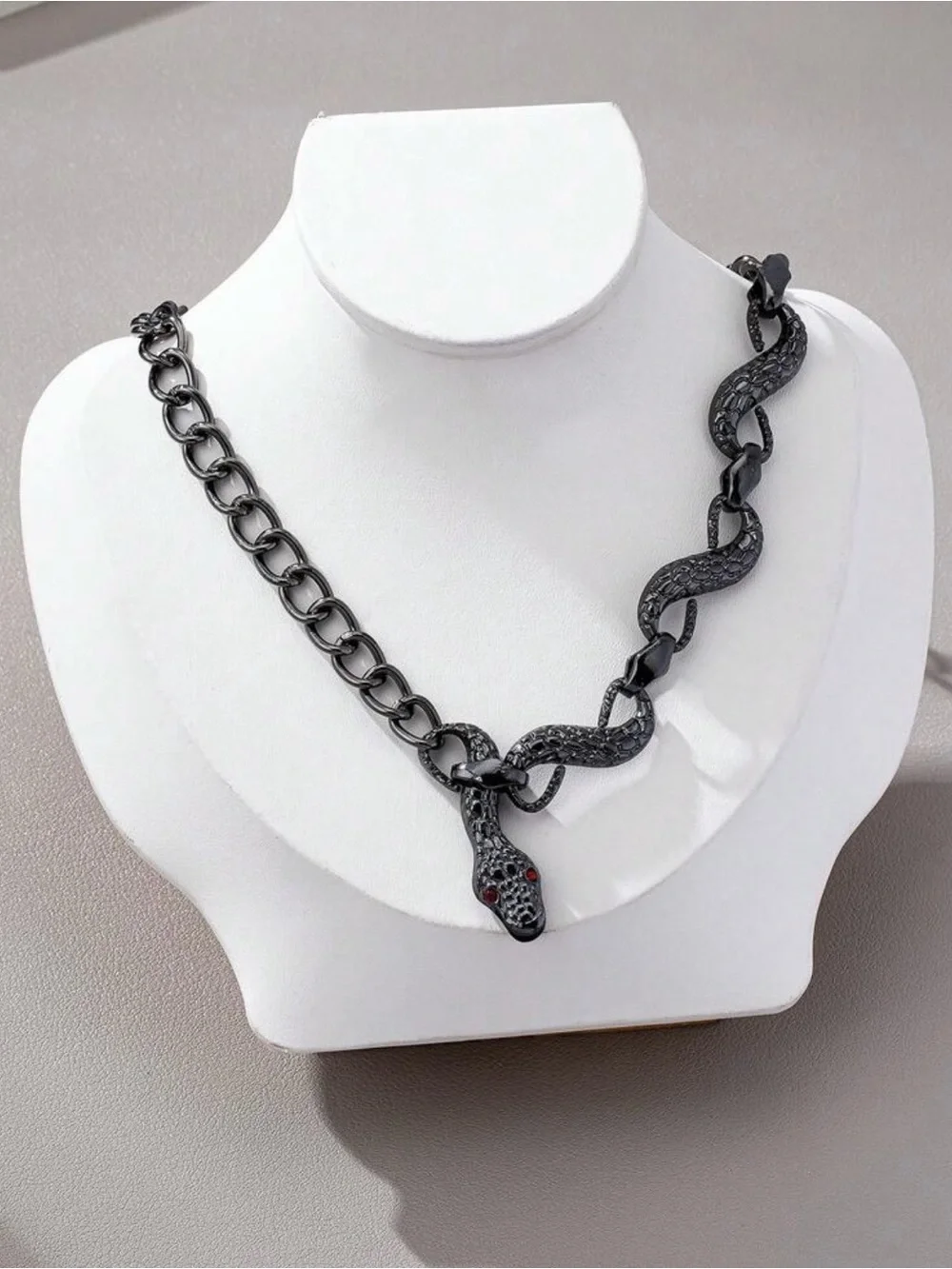 Black Snake Statement Unisex Necklace with Red Eyes- Gothic Punk Chain Choker